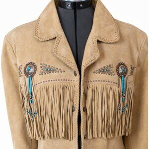 Scully Vintage Western Suede Leather Fringe Jacket NWT Turquoise Beaded 1X
